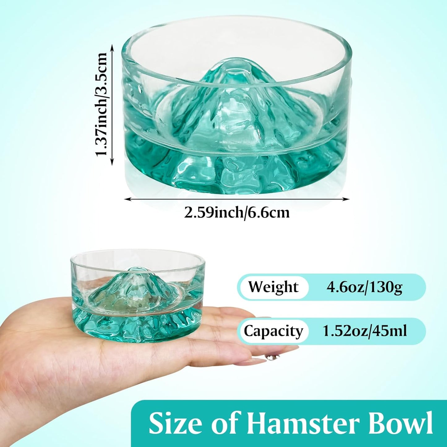 BNOSDM 2Pcs Hamster Food and Water Bowl Mountain Fuji Style Glass Drinking Dwarf Hamster Feeder Anti-Turning Dish for Syrian Hamsters Gerbils Mice Rats or Other Similar-Sized Pets (Green)