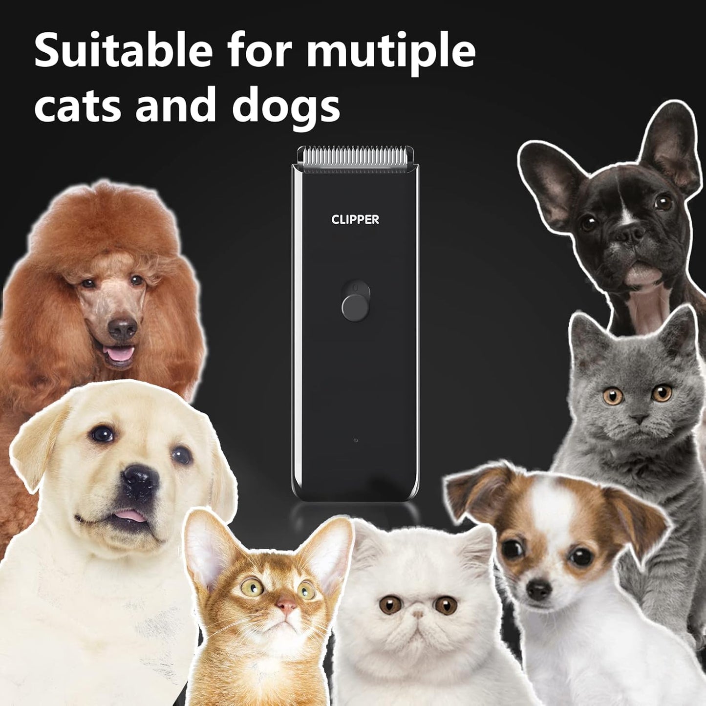 Black Dog Cat Clippers, Home Professional Cordless Cat Grooming Tools for Dog Thick Coat Clippers, Low Noise Pet Hair Trimmer Kits with 9-Pieces