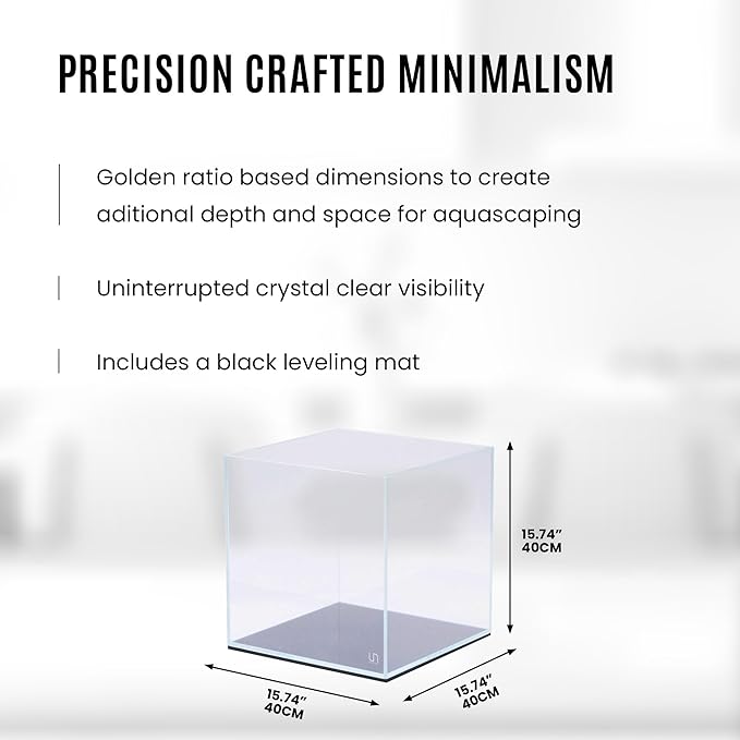 UNS Ultra Clear Rimless Tank - 16.9GAL | 64L - 15.74x15.74x15.74 | 40x40x40 CM, 6mm Glass Thickness, Leveling Mat Included - Low Iron, High Clarity Fish Tank w/ 45° Mitered Edge - [40C]