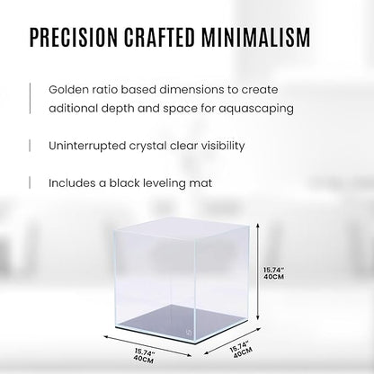 UNS Ultra Clear Rimless Tank - 16.9GAL | 64L - 15.74x15.74x15.74 | 40x40x40 CM, 6mm Glass Thickness, Leveling Mat Included - Low Iron, High Clarity Fish Tank w/ 45° Mitered Edge - [40C]