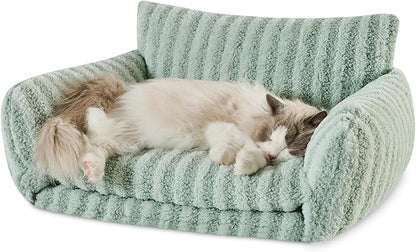 Hollypet Cat Bed Fluffy Plush Mutifuctional Double-Layer Soft Pet Couch Orthopedic Sofa Nest Beds for Small Cats and Dogs, Light Green (25x20x13 inch)