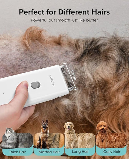 Dog Clipper for Matted & Long Hair,Quiet Pet Paw Hair Trimming Groomer,Handy Cordless Rechargeable Waterproof Shaver Kits for Cats,Small Dogs & Animals White
