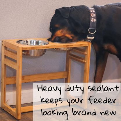 Adjustable Height Elevated Dog Bowls for Large Dogs- 12”, 14”, or 16” Tall with Four Stainless Steel Dog Bowls by Pawfect Pets