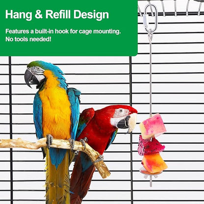 2 Pcs Bird Cage Food Holder Stainless Steel Parrot Fruit & Vegetable Skewer Hanging Foraging Toy for Parakeets, Budgies, Macaws