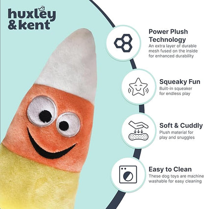 Huxley & Kent Halloween Funny Dog Toy w/Squeaker – Power Plush Squeaky Dog Toys for Small, Medium & Large Dogs – Soft Stuffed Animal for Indoor Play & Fetch - Kookie Korn, One Size