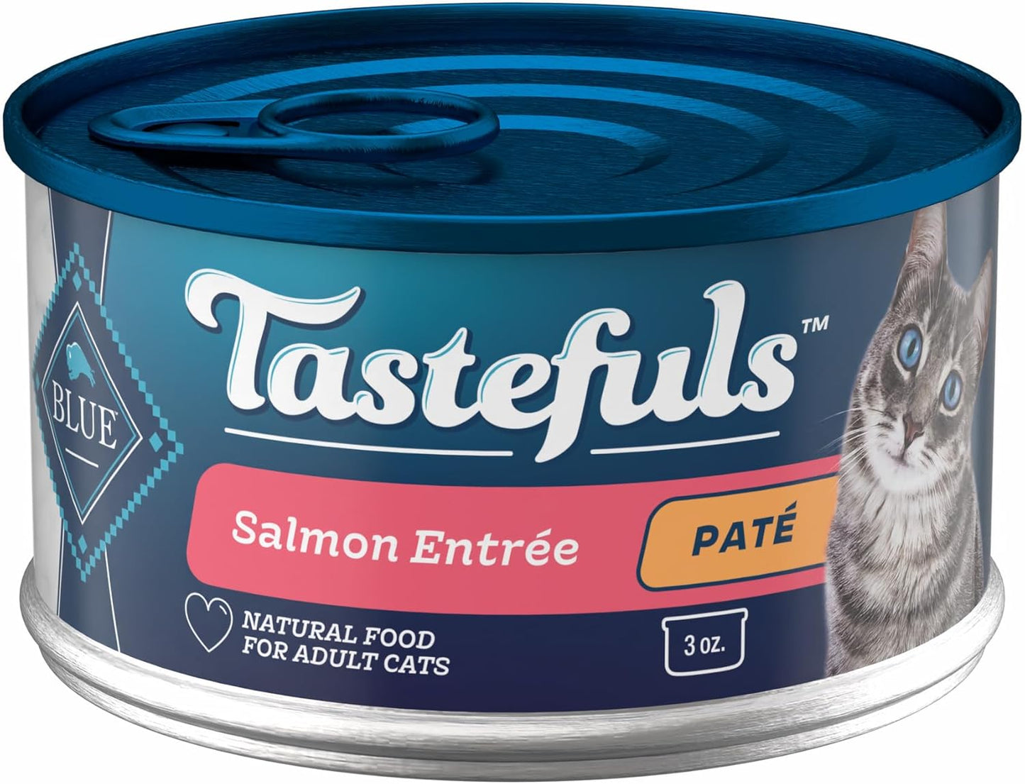 Blue Buffalo Tastefuls Wet Cat Food Paté, Made with Natural Ingredients | Salmon Entrée, 3-oz. Cans (24 Count)