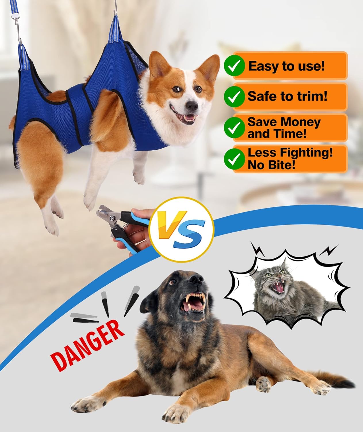 Dog Grooming Hammock XL Size Hanging Harness for Nail Clipping/Trimming, Dog Hammock for Nail Trim with Clipper, Groomin Sling Holder Hanger Wide Strap Sewed