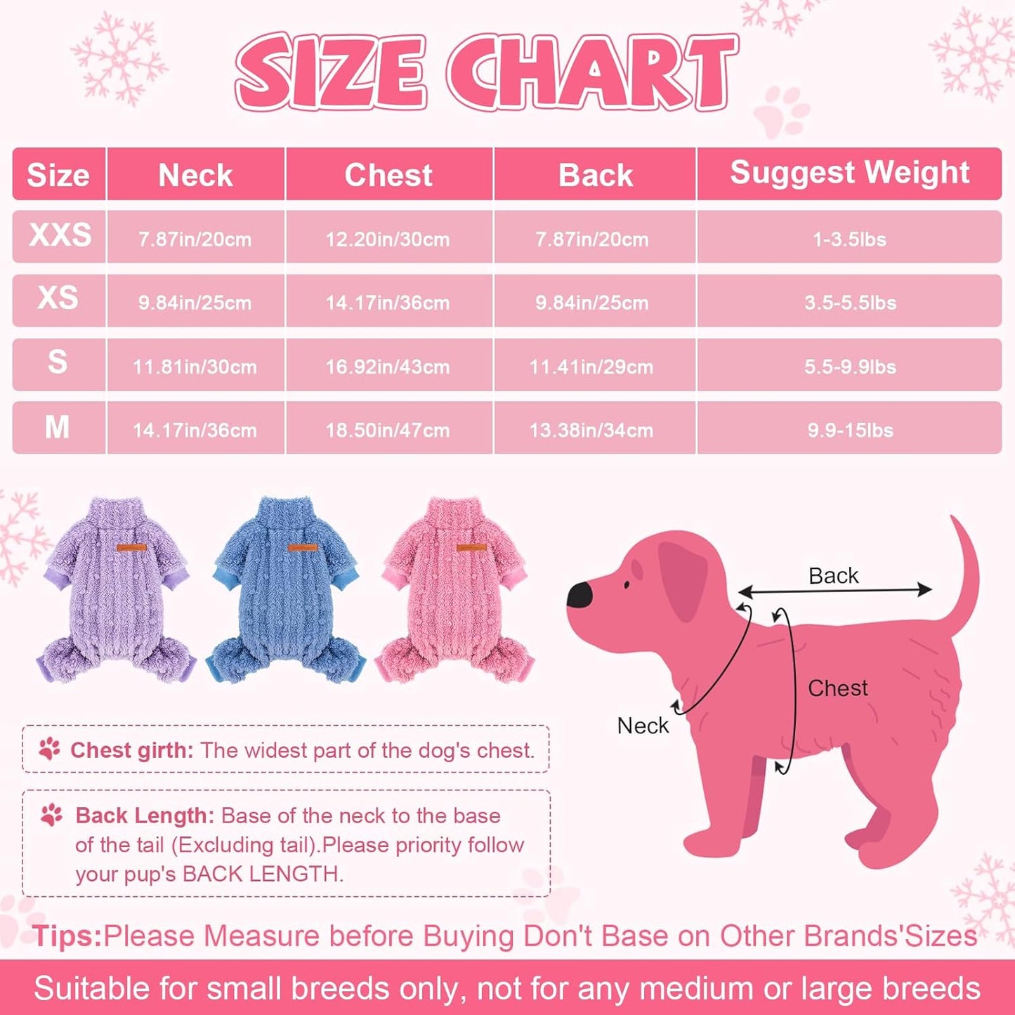 Dog Sweater for Small Dogs, XXS Dog Sweaters Turtleneck Doggie Pajamas Jumpsuits, Small Doggy Clothes Girl Boy, Cold Weather Puppy Onesie Outfits Yorkie Chihuahua Apparel, Rose, M