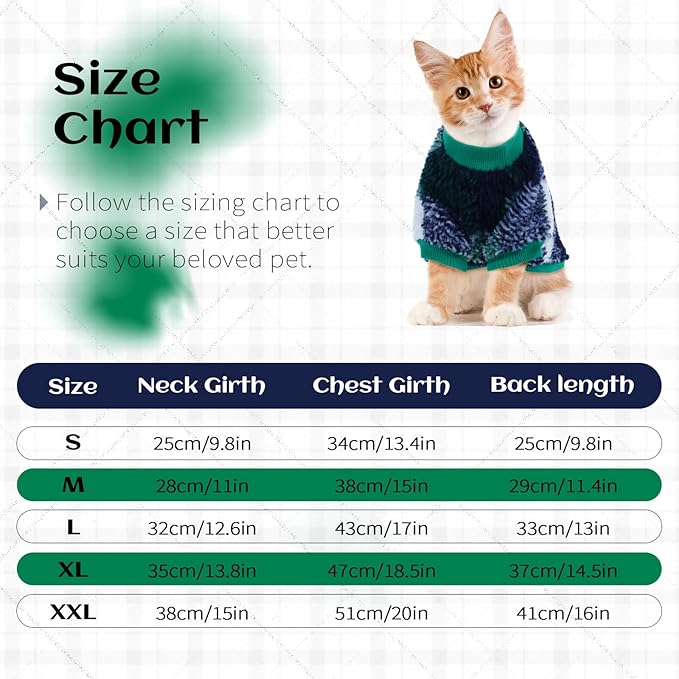 Cat Clothes -2 Legged Pullover Cat Sweater Soft Warm Pet Apparel Kitten Clothes for Kittens Only Elastic, Green L