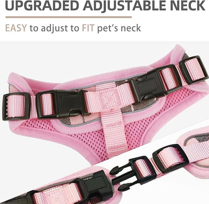 PUPTECK Soft Mesh Dog Harness and Leash Set Pet Puppy Cat Adjustable Reflective Padded Vest No Pull Harnesses, Pink, L
