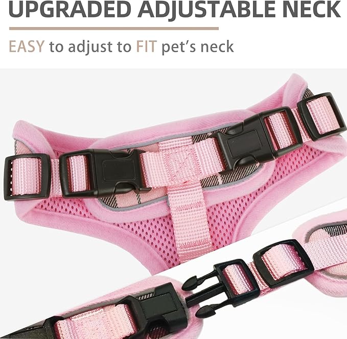 PUPTECK Soft Mesh Dog Harness and Leash Set Pet Puppy Cat Adjustable Reflective Padded Vest No Pull Harnesses, Pink, M