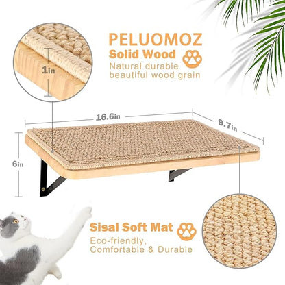 2PCS Cat Wall Shelves with Scratching Mat, 16.6x9.7 Inch Large Cat Wall Hammock Cats Furniture Shelf Window Perch Wall Mounted Beds for Household Pets Sleeping, Playing, Climbing
