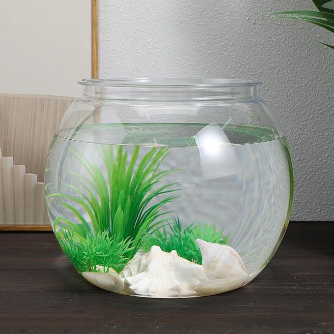 POPETPOP Transparent Betta Fish Tank, Multi-Function Round Fish Tank, Drop-Resistant Terrariums Bowl for Goldfish and Office Decor, Goldfish Tank