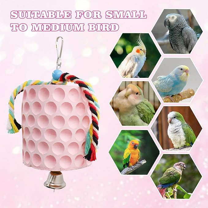 Bird Beak Grinding Stone, Parrot Chew Toys with Bells, Bird Toys, Cage Accessories for African Grey, Amazon Parrots, Budgies, Cockatiels, Lovebirds, Conures, Quakers, Small to Medium Birds