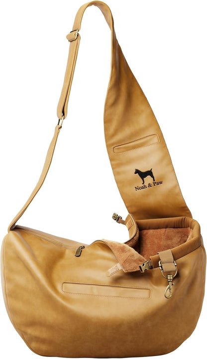 Noah & Paw Dog Sling Carrier for Small Dogs 5-18lb, Dog Sling for Small Dogs and Cats, Dog Carrier with Adjustable Padded Strap, Vegan Leather Lined with Fur, 3X Safety Features, Machine Washable
