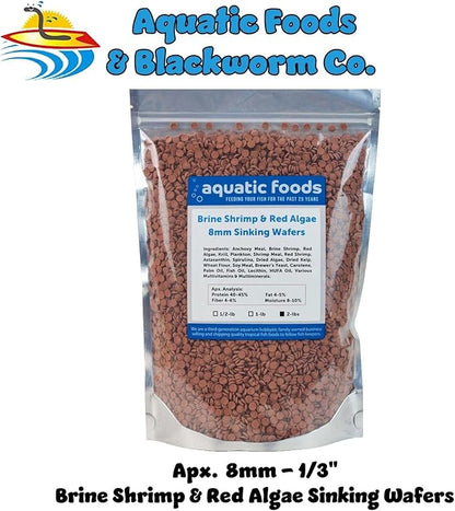 Aquatic Foods Inc. 8mm - 1/3" Brine Shrimp & Red Algae Color Enhancing Sinking Wafers for Shrimp, Snails, Crabs, Plecos, Catfish. Bottom and All Tropical Fish...WL…2-lbs Foil Pouch Bag