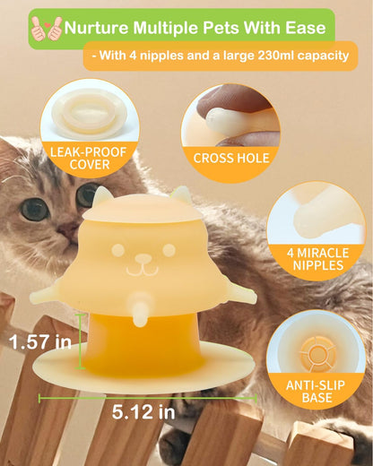 230ML Puppy Bottles for Nursing Puppy Milk - Premium Silicone Nursing Station with 4 Nipples - Puppy Feeder for Multiple Newborn Puppies, Rabbits, Kittens Bottle Feeding Kit