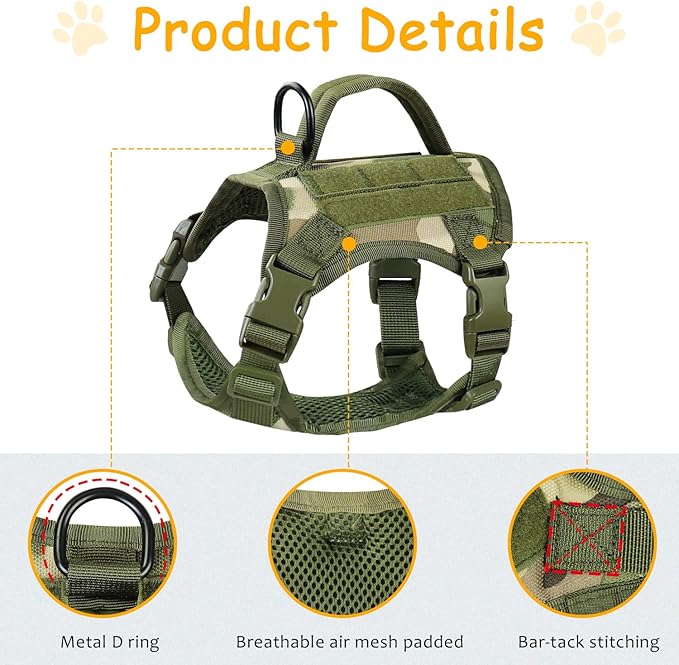 Tactical Cat Harness for Walking, Adjustable Escape Proof Pet Vest for Large Cat,Easy Control Breathable Cat Vest with Handle，Molle Patches (Camo Green, L)