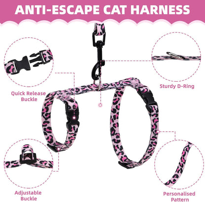PAWCHIE Cat Harness and Leash Set, Cats Escape Proof-Adjustable Kitten Harness Lightweight Soft Outdoor Walking Travel Pet Safe Harness, Puppy Harness for Girl Cats Bunny Rabbit Small Dog, Pink M