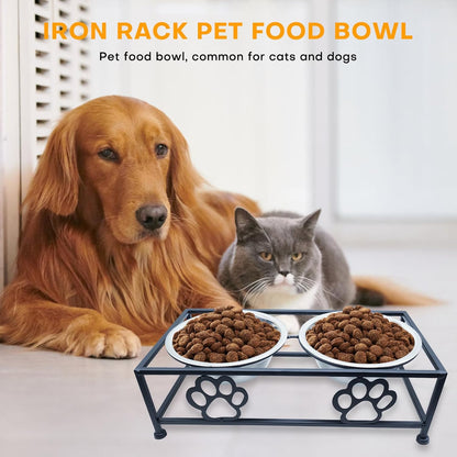 Elevated Dog & Cat Bowls with Stand – Raised Pet Feeder for Small Dogs & Cats, Stainless Steel Dog Food Bowls Elevated, Cat Food Bowl Stand, Elevated Cat Feeding Station (Black)