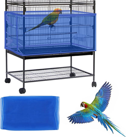 Daoeny Large Bird Cage Cover, Bird Cage Seed Catcher, Adjustable Soft Airy Nylon Mesh Net, Birdcage Cover Skirt Seed Guard for Parrot Parakeet Macaw African Round Square Cages (Blue)