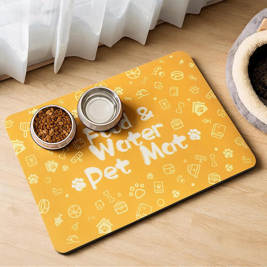 Pet Feeding Mat,Dog Cat Mat for Food and Water,Dog Bowl Waterproof Placemat with Rubber Backing,Absorbent Quick Dry Water Dispenser Mat for Pet（Orange 16"×24"）