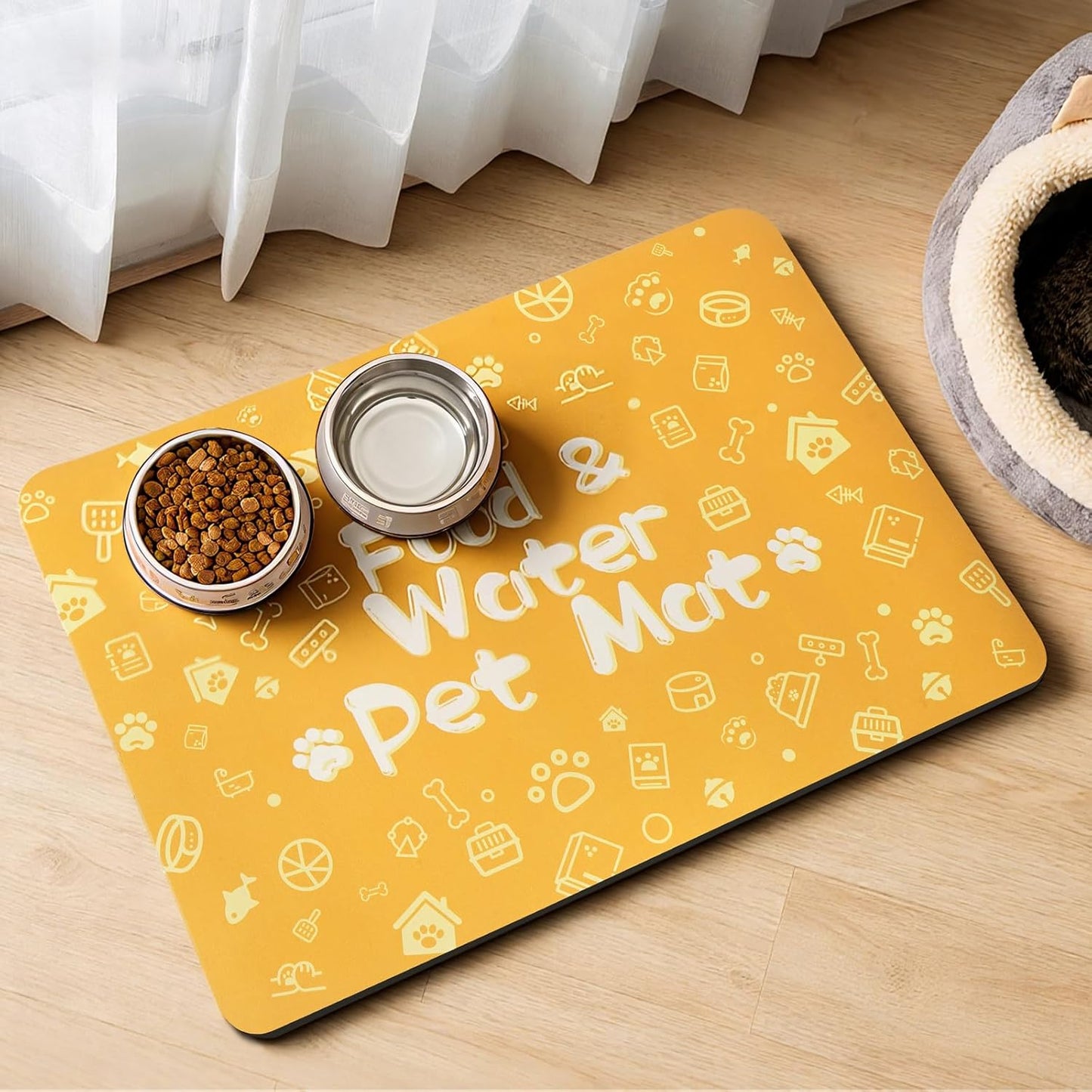 Pet Feeding Mat,Dog Cat Mat for Food and Water,Dog Bowl Waterproof Placemat with Rubber Backing,Absorbent Quick Dry Water Dispenser Mat for Pet（Orange 17"×29"）