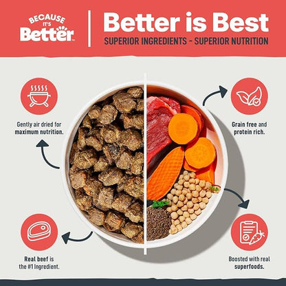 Because it's Better Slow Baked and Air Dried Dog Food, Real Beef and Veggies, 1lb Bag, Complete and Balanced Dry Dog Food, for All Life Stages