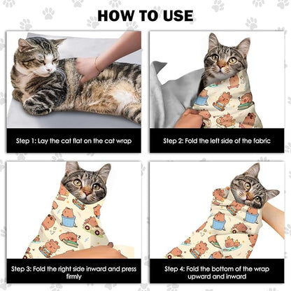 27.6" Cat Grooming Wrap, Self Adhesive Cat Wrap for Cutting Nails, Anti-Escape Calming Cat Swaddle Wrap for Medicine Ear Cleaning, Anti-Scratch Cats Burrito Restraint Blanket, Pet Tool (6-10 lbs)