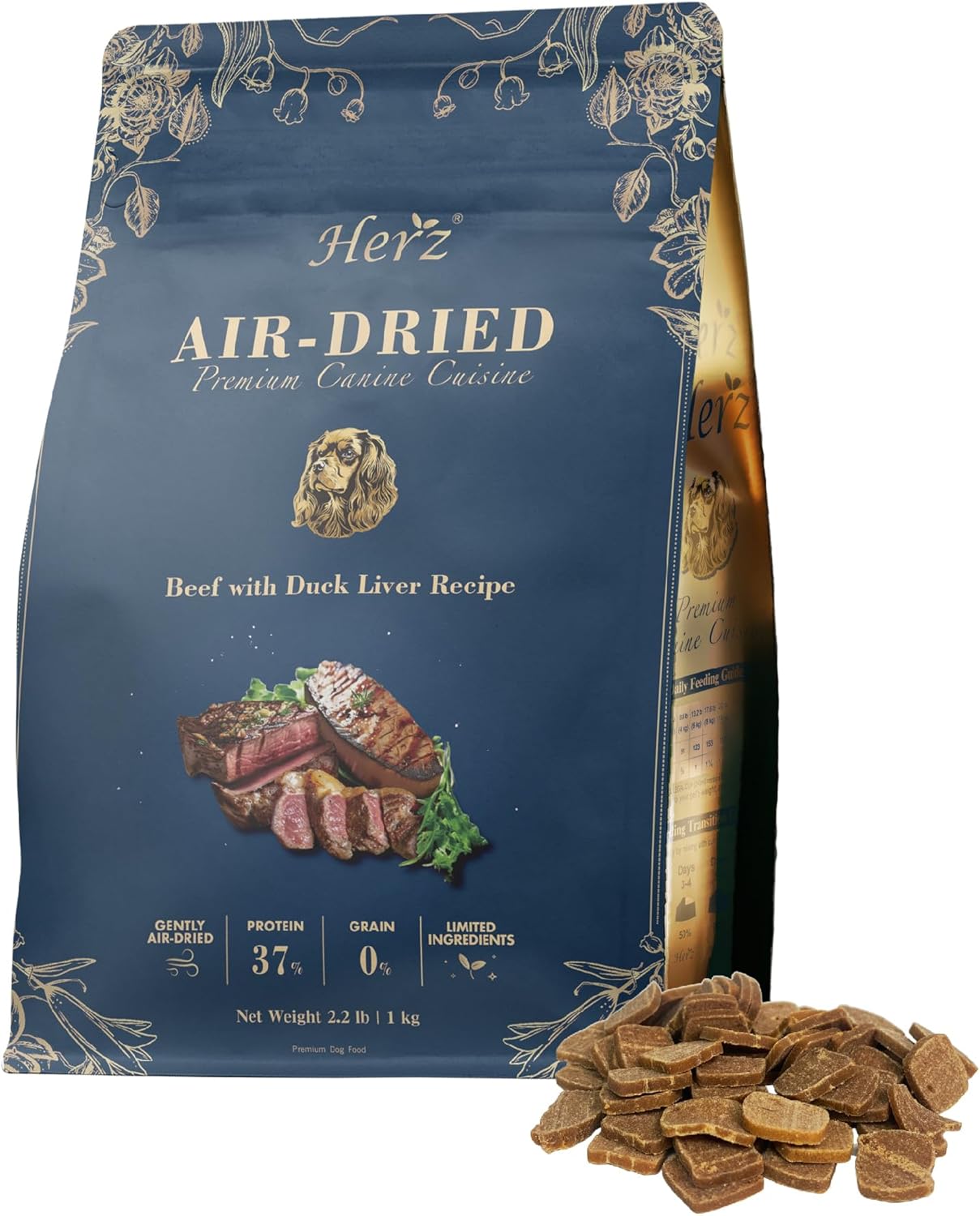 Herz Air-Dried Dog Food Beef & Duck Liver Recipe 2.2 lb, All-Natural, High-Protein, Grain-Free, Limited Ingredients, Complete & Balanced, Premium Canine Cuisine