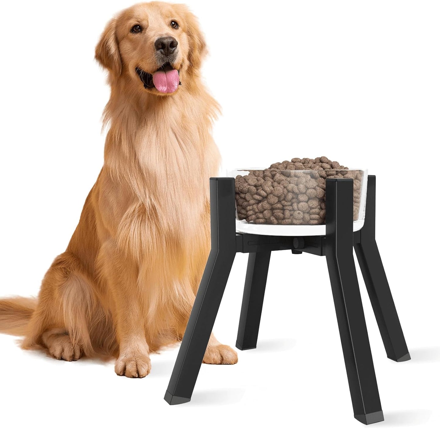 Dog Bowl Stand for Medium & Large Dogs, Adjustable Width 7-10.6" Raised Dog Food Stand, 11 inch Tall Elevated Single Holder, Black (Bowl Not Included)