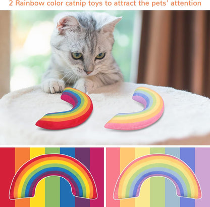 Cat Toys Kicker Pillows Rainbow, Stuffed Catnip Toys for Indoor Kitten Kitty, Interactive Cat Nip Chew Teething Toy Plush Kitty Toys 2 Pack