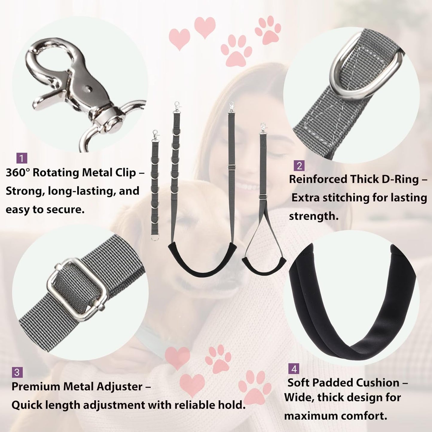 Dog Grooming Belly Straps Belly Band & Loop Extension Set - Adjustable & Comfortable Grooming Tools for Pet Grooming Tables Arms and All Dog Breeds (Gray)