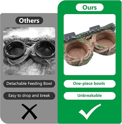 Magnetic Reptile Feeding Ledge, Gecko Feeder Ledge with One Piece Cup, Hollow Vine Food Dish, Reptile Water Bowl for Bearded Dragon Lizard Snake