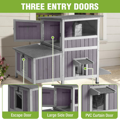 GUTINNEEN Large Insulated Cat House for Outside Indestructible Outdoor Cat House 2-Section Weatherproof Feral Cat Shelter with 3 Escape Doors for 1-5 Feral Barn Cats (Winter-Ready, 43.3"x29.4"x33.4")
