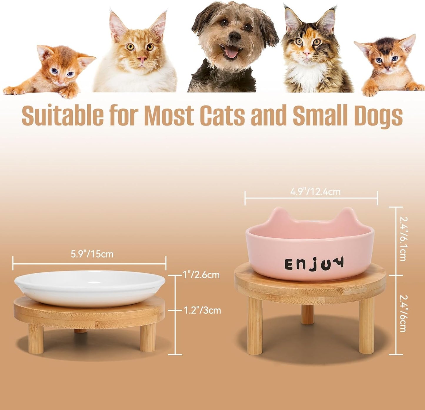 3PCS Elevated Cat Bowls,Wide Raised Ceramic Pet Dishes with Bamboo Stand, Whisker Friendly Pet Water or Food Plates Feeding Station for Indoor Small Dogs, Kitten (Pink(3PCS))