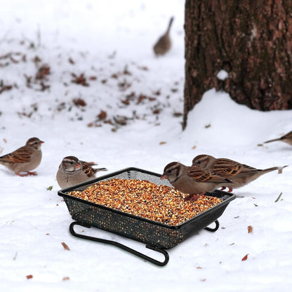 Ground Platform Bird Feeder Metal Seed Tray for Outside Garden Wild Bird Feeders with Drainage Holes Great Attracting for Birds and Squirrels, Wonderful Decoration for Backyard – Pack of 3
