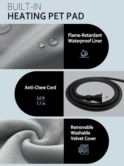 Heated Cat House for Outside Insulated in Winter,Fully Waterproof,with Adjustable Awning,Escape Door,Indoor Outdoor Cat Shelter for Feral Stray Barn Cat to Stay Warm&Dry,Black/Gray,Extra Large