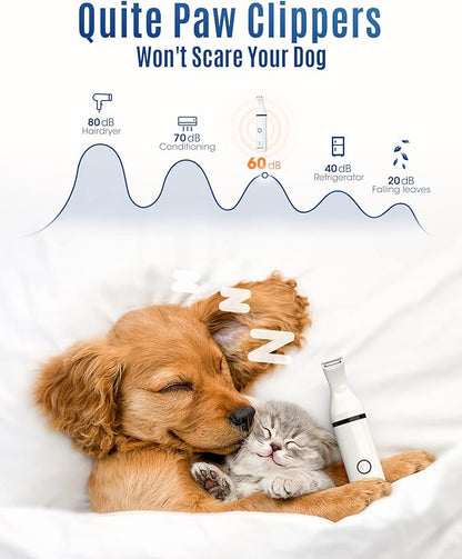 oneisall Dog Clippers with Double Blades,Cordless Small Pet Hair Grooming Trimmer,Low Noise for Trimming Dog's Hair Around Paws, Eyes, Ears, Face, Rump (White)