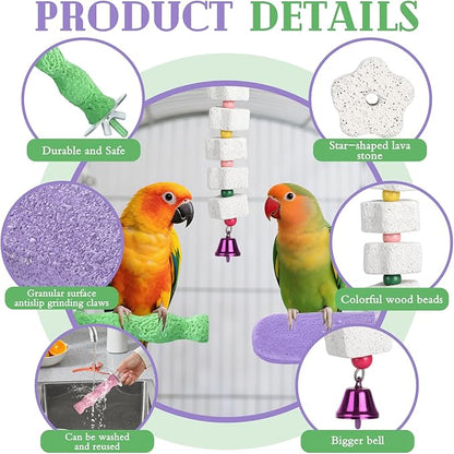 5 Pcs Bird Beak Grinding Stone and Bird Chewing Toy,Parrot Beak Grinding Calcium Stone with Bells,Cage Toys for Budgies,Parakeets,Cockatiels