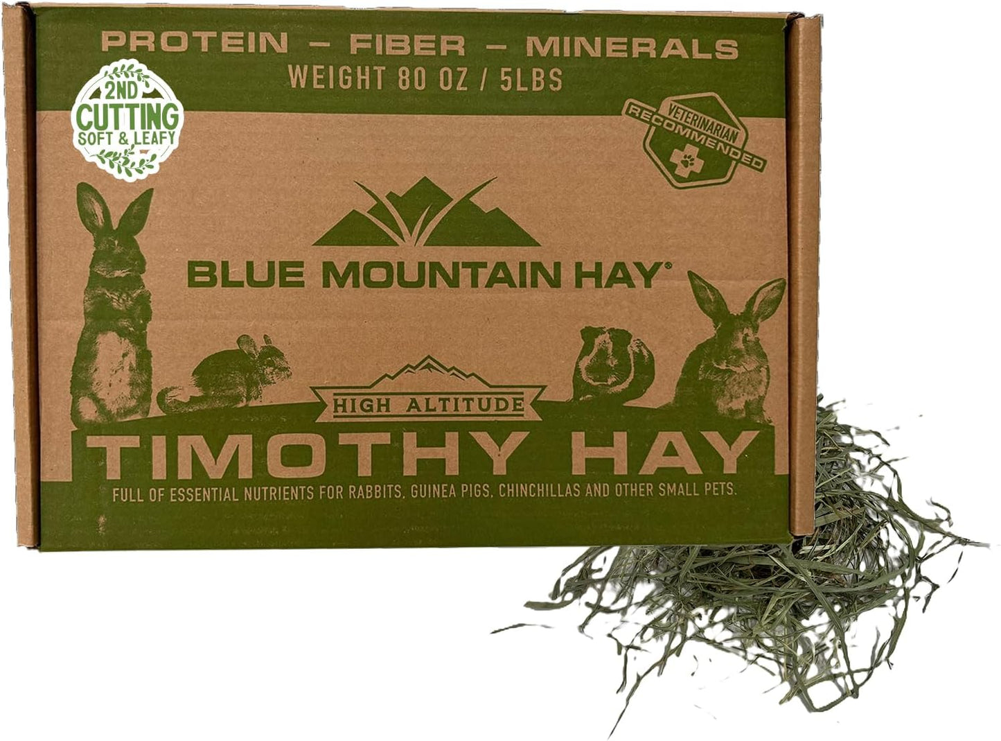 Blue Mountain Hay | Fresh 2nd Cutting Timothy Grass Hay (5 Pounds) | Soft & Leafy, Balanced Nutrition | High-Altitude Hay Pet Food for Adult Rabbits, Guinea Pigs, Chinchillas, and Other Small Pets