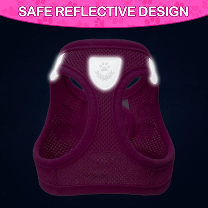 PUPTECK Adjustable Dog Harness Collar and Leash Set Step in No Pull Pet Harness for Small Medium Dogs Puppy and Cats Outdoor Walking Running, Soft Mesh Padded Reflective Vest Harnesses, Solid Pink S