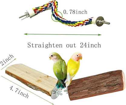 24 Inch Bird Rope Ladder Toy - Natural Wood Perch Stand,with 0.78 Inch Diameter Metal Screw Ends,Interactive Chewing Climbing Toy for Parakeets, Budgies,Cockatiels, Small to Medium Birds