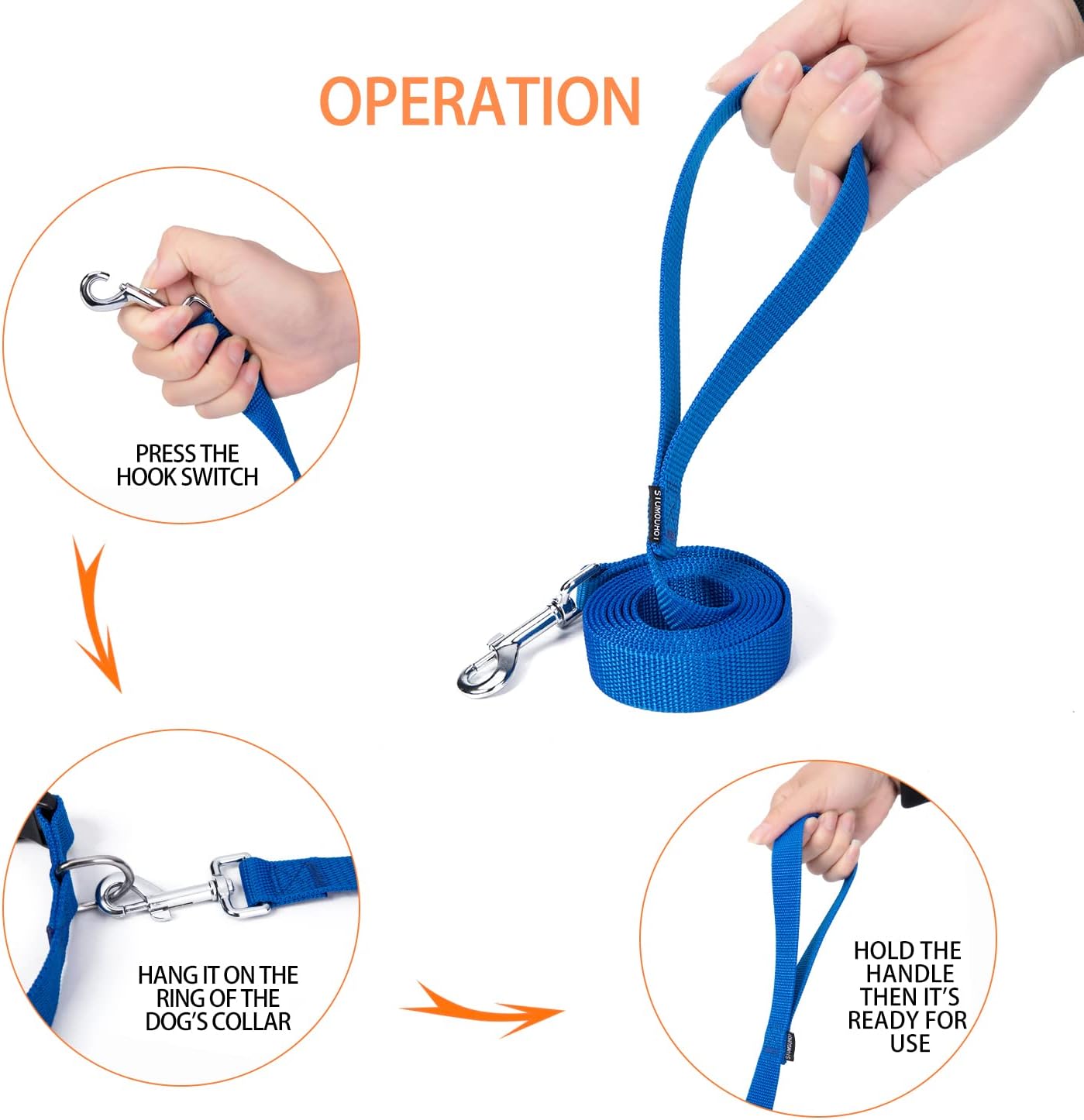 Strong Durable Nylon Dog Training Leash, 1 Inch Wide Traction Rope, 6 ft 10ft 15ft Long, for Small and Medium Dog (Blue, 6 Feet)