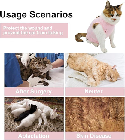 Cat Recovery Suit, Surgical Recovery Clothes for Abdominal Wound or Skin Disease, Cats Onesie After Surgery and Spay, E-Collar Alternative Pajama Suit (Pink, Small)