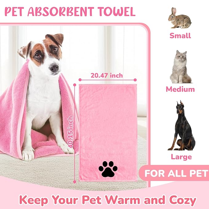 Dog Grooming Kit for Shedding – 8-Piece Pet Grooming Supplies with Deshedding Brush, Bath Gloves, Towels & Silicone Toothbrush | Ideal for Dogs, Cats, Small and Large Pets (Pink)