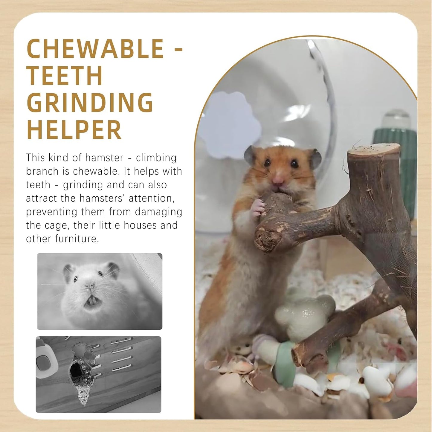 kathson 2PCS Wood Hamster Climbing Branches Decor, Natural Wooden Syrian Hamster Climb Chewing Toys, Rat Exercise Toys, Small Animal Habitat Decor Accessories for Dwarf Pets, Gerbils, Mice (7.8IN)