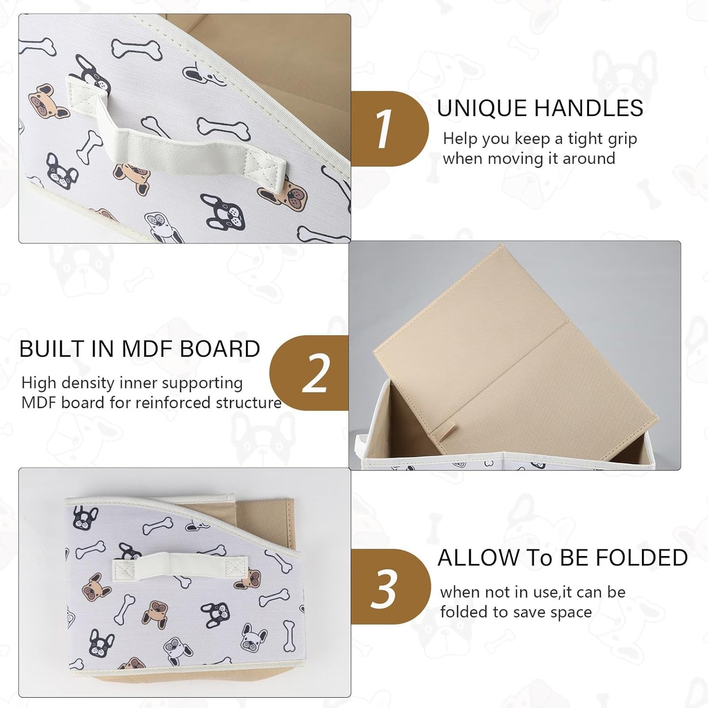 2 Pack Collapsible Dog Toy Basket|Trapezoid Fabric Dog Toy Bin|Dog Toy Box for Living Room Area|Pet Toy Basket for Dogs|Dog Stuff Organizer for Pet Toys,Leash,Blanket-Cute Printing