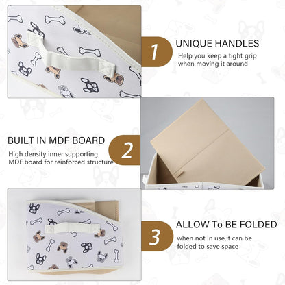 2 Pack Collapsible Dog Toy Basket|Trapezoid Fabric Dog Toy Bin|Dog Toy Box for Living Room Area|Pet Toy Basket for Dogs|Dog Stuff Organizer for Pet Toys,Leash,Blanket-Cute Printing