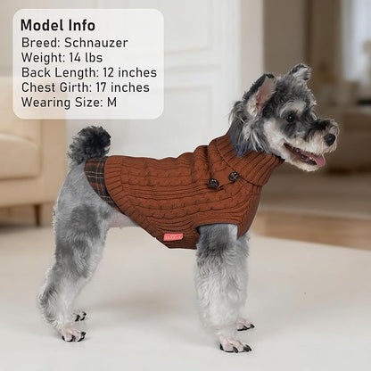 KYEESE Dog Sweater Thick Pet Coat for Fall Winter Cold Weather Stretchy Knitwear Cat Clothes Soft Pullover Dog Sweaters for Small Dogs Male Warm Turtleneck Small Dogs Sweater with Gingham Patchwork